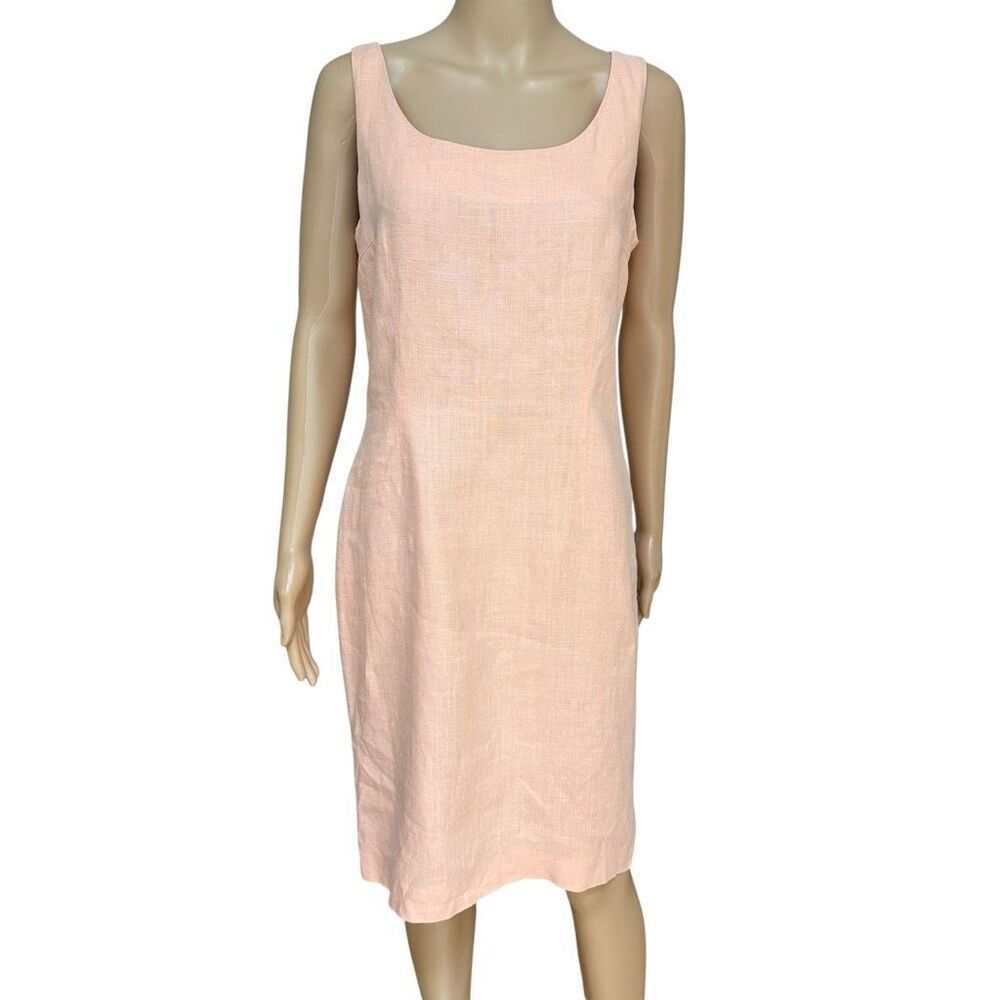 Club France 100% Linen Sheath Dress Size 10 Peach Pink Sleeveless Dress